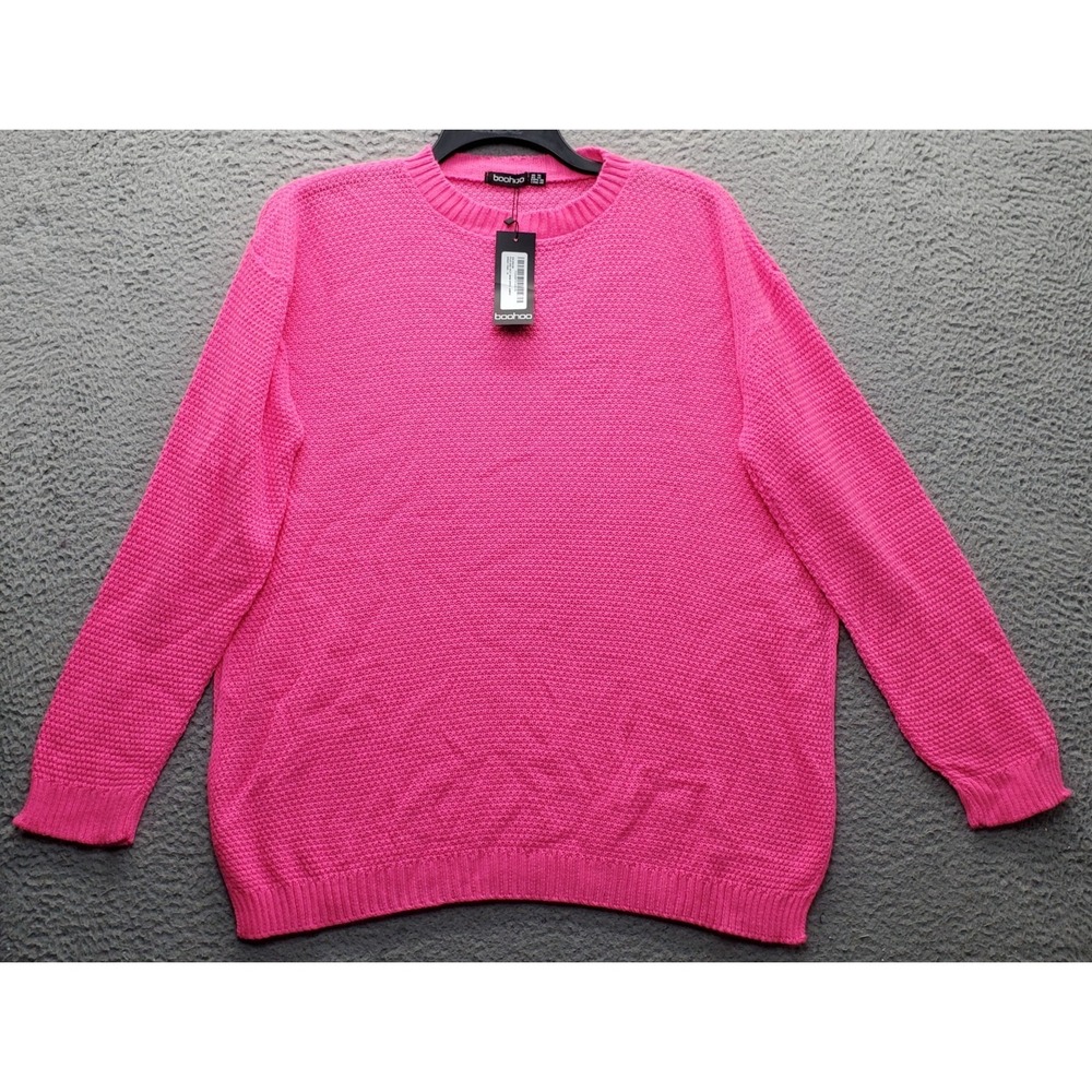 Boohoo Tunic Sweater Womens 14 Pink Side Split Moss Stitch Long Sleeve Pullover